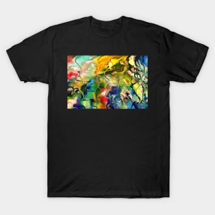 abstract art, blue, green, red, black, dark, T-Shirt